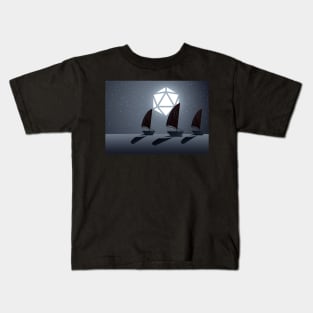 Sailing Under Polyhedral D20 Dice Moon Kids T-Shirt